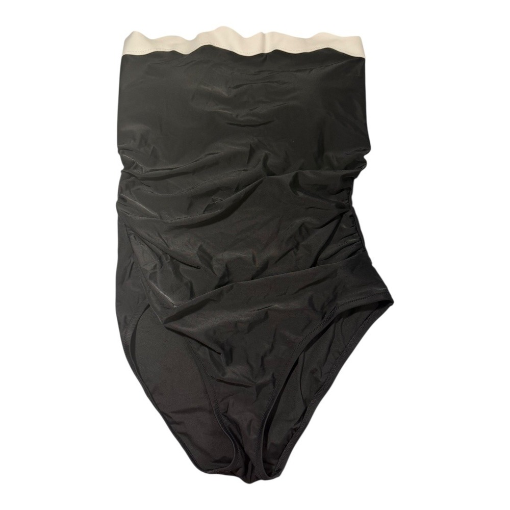 J. Crew Black Ruched Strapless One Piece Swimsuit Size Medium Missing Strap